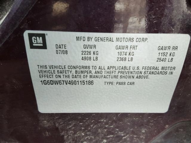 1G6DW67V490115186 - 2009 CADILLAC STS MAROON photo 10