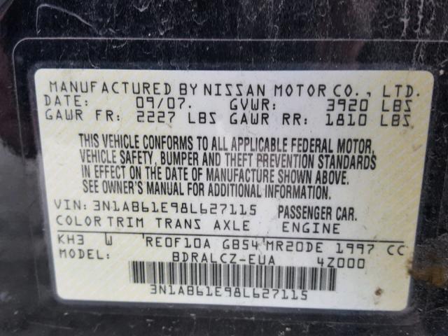 3N1AB61E98L627115 - 2008 NISSAN SENTRA 2.0 BLACK photo 10