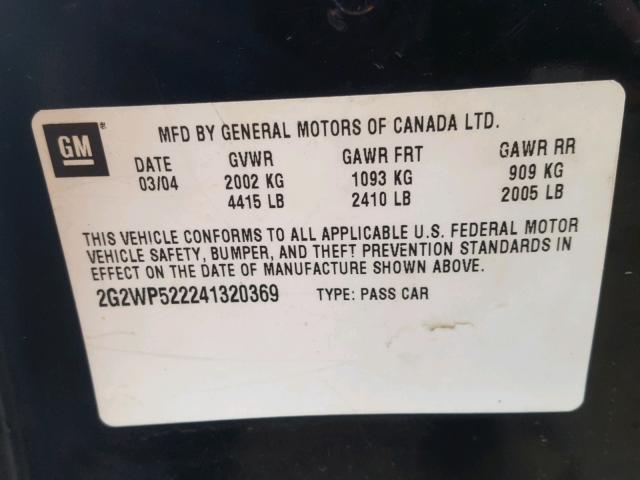 2G2WP522241320369 - 2004 PONTIAC GRAND PRIX BLACK photo 10