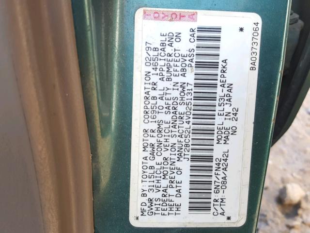 JT2BC52L4V0251317 - 1997 TOYOTA TERCEL CE GREEN photo 10