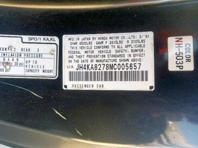 JH4KA8278MC005657 - 1991 ACURA LEGEND LS BLACK photo 10