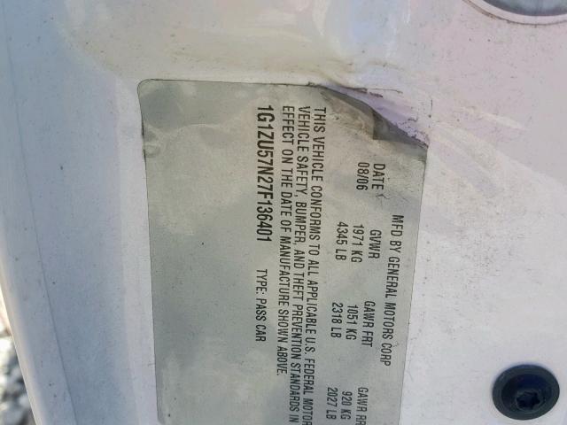 1G1ZU57N27F136401 - 2007 CHEVROLET MALIBU LTZ თეთრი ფოტო 10