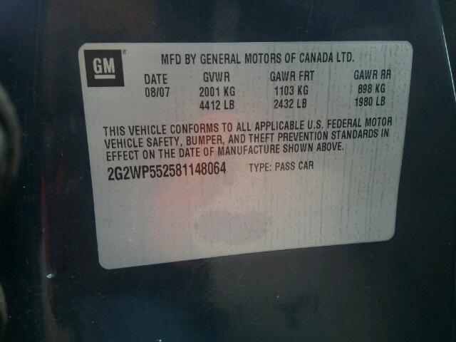 2G2WP552581148064 - 2008 PONTIAC GRAND PRIX BLUE photo 10