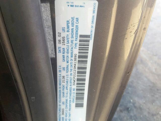 3VWCP21C23M413890 - 2003 VOLKSWAGEN NEW BEETLE ნაცრისფერი ფოტო 10