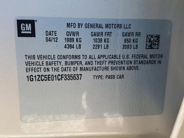 1G1ZC5E01CF335637 - 2012 CHEVROLET MALIBU 1LT ოქროსფერი ფოტო 10