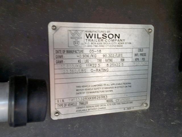 1W15532AXK6626983 - 2019 WILSON TRAILER SILVER photo 10