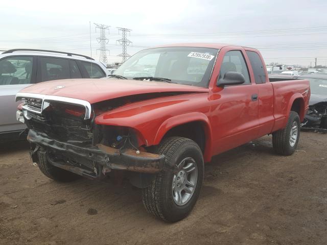 1D7HG12K74S640998 - 2004 DODGE DAKOTA SXT RED photo 2