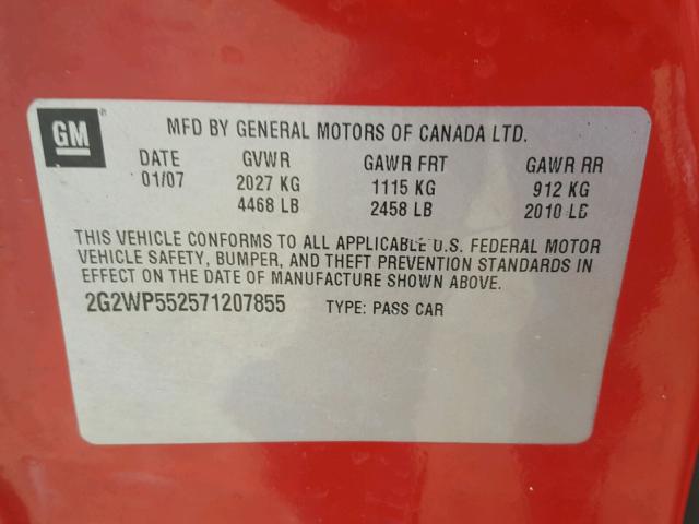 2G2WP552571207855 - 2007 PONTIAC GRAND PRIX RED photo 10