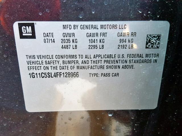 1G11C5SL4FF128966 - 2015 CHEVROLET MALIBU 1LT 石墨色 照片 10