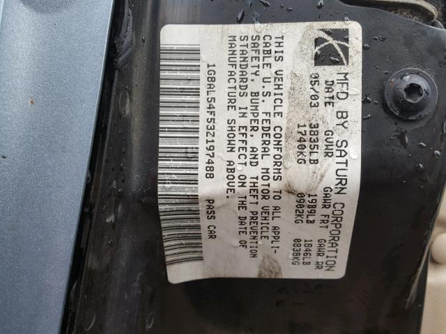 1G8AL54F53Z197488 - 2003 SATURN ION LEVEL BLUE photo 10
