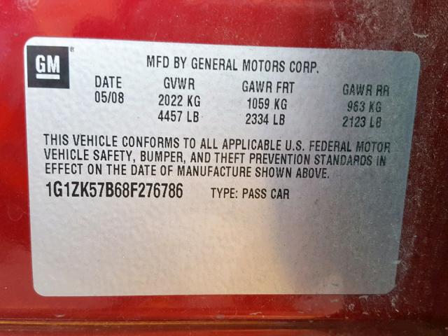 1G1ZK57B68F276786 - 2008 CHEVROLET MALIBU LTZ BURN photo 10