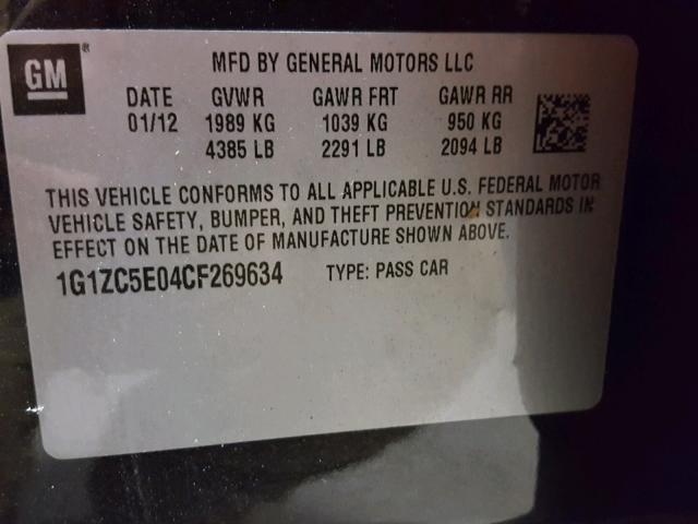 1G1ZC5E04CF269634 - 2012 CHEVROLET MALIBU 1LT შავი ფოტო 10