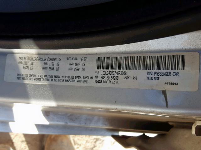 1C3LC46R97N673906 - 2007 CHRYSLER SEBRING SILVER photo 10