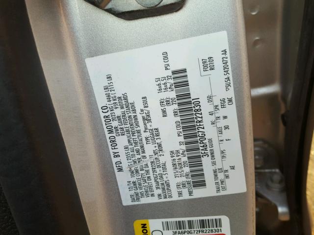 3FA6P0G72FR228301 - 2015 FORD FUSION S SILVER photo 10