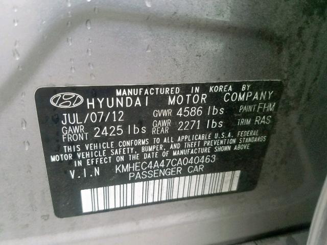 KMHEC4A47CA040463 - 2012 HYUNDAI SONATA HYB SILVER photo 10