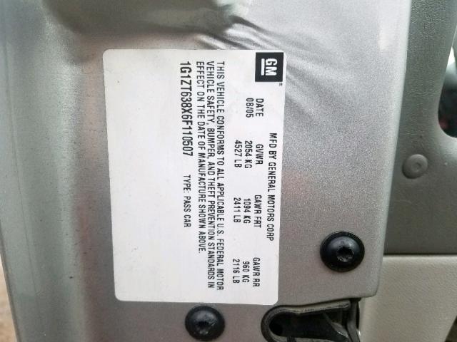 1G1ZT638X6F110507 - 2006 CHEVROLET MALIBU MAX 银色 照片 10