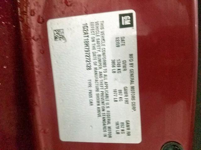 1G2AT18H797272128 - 2009 PONTIAC G5 GT BURGUNDY photo 10