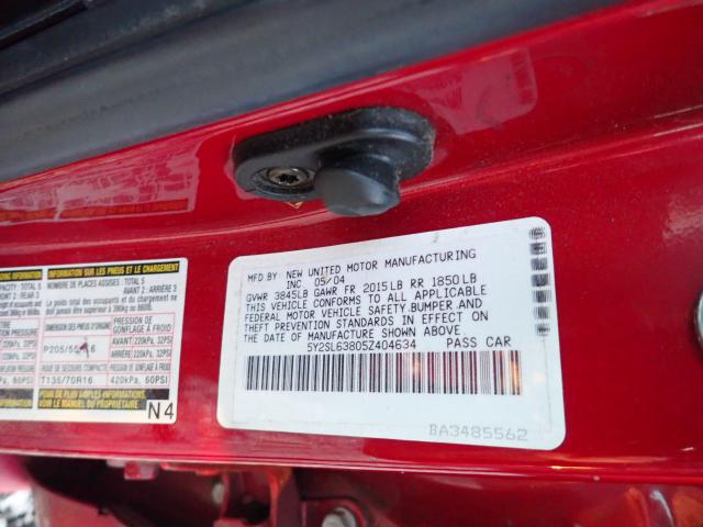 5Y2SL63805Z404634 - 2005 PONTIAC VIBE RED photo 10