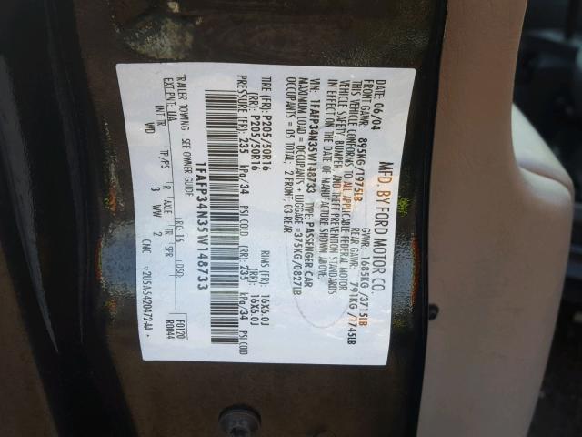 1FAFP34N35W148733 - 2005 FORD FOCUS ZX4 BLACK photo 10