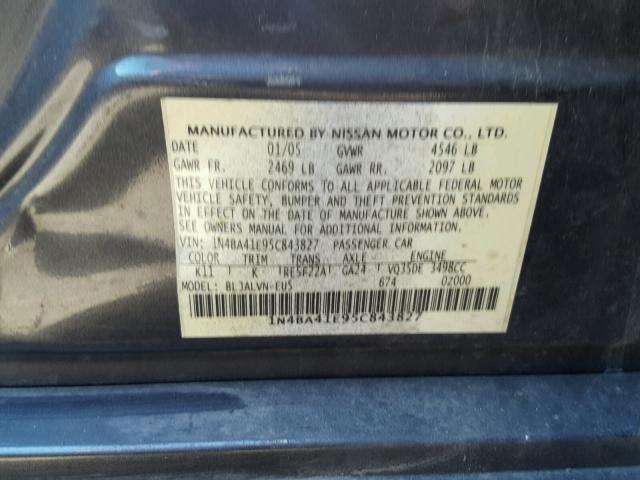 1N4BA41E95C843827 - 2005 NISSAN MAXIMA SE GRAY photo 10