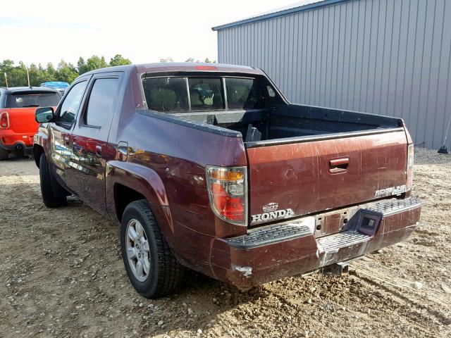 2HJYK16547H535811 - 2007 HONDA RIDGELINE BURGUNDY photo 3