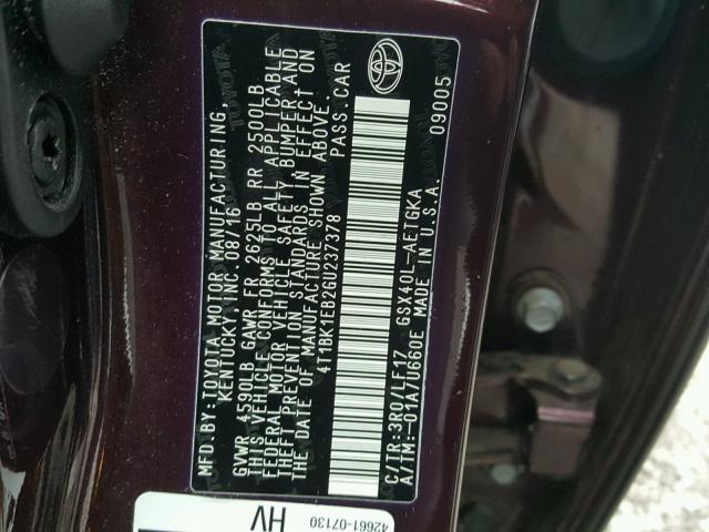 4T1BK1EB2GU237378 - 2016 TOYOTA AVALON XLE PURPLE photo 10