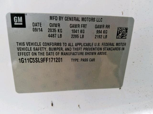 1G11C5SL9FF171201 - 2015 CHEVROLET MALIBU 1LT 白色 照片 10