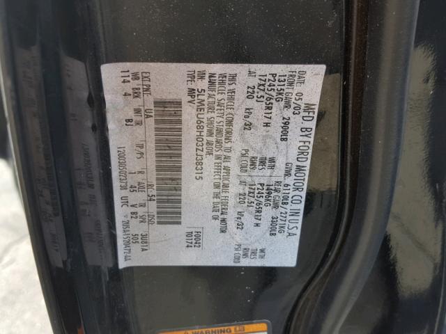 5LMEU68H03ZJ38315 - 2003 LINCOLN AVIATOR 黑色 照片 10