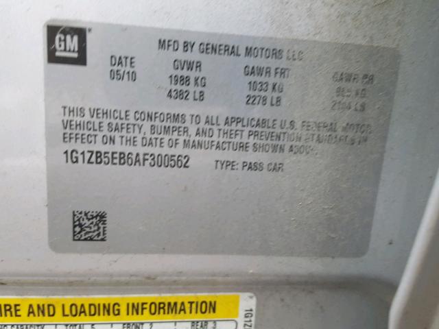 1G1ZB5EB6AF300562 - 2010 CHEVROLET MALIBU LS 银色 照片 10