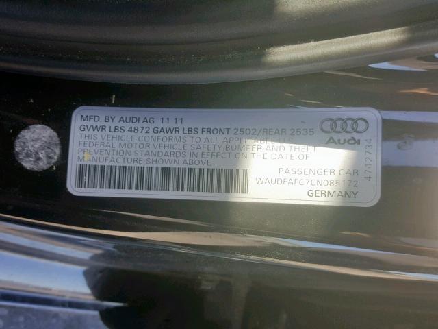 WAUDFAFC7CN085172 - 2012 AUDI A6 PREMIUM BLACK photo 10