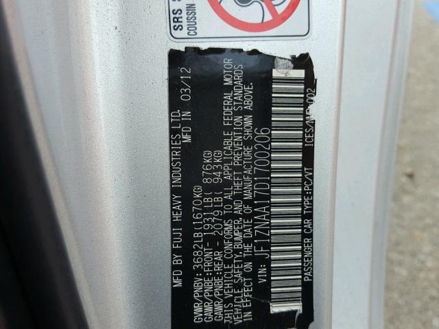 JF1ZNAA17D1700206 - 2013 TOYOTA SCION FR-S SILVER photo 10