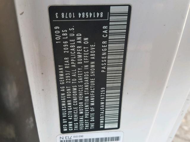 WVWBB7AJ5AW167259 - 2010 VOLKSWAGEN GOLF 白色 照片 10