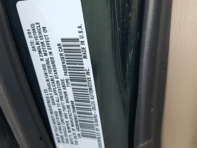 4S3BH806517658698 - 2001 SUBARU LEGACY OUT GREEN photo 10