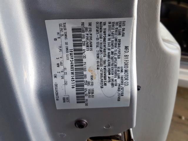 1FAFP34N85W145116 - 2005 FORD FOCUS ZX4 SILVER photo 10