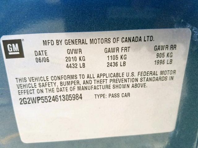 2G2WP552461305984 - 2006 PONTIAC GRAND PRIX GREEN photo 10