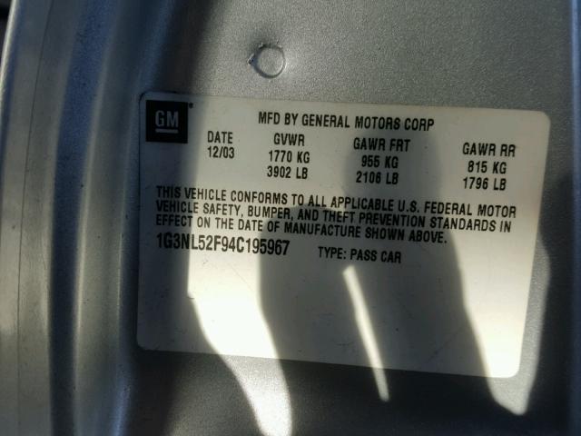 1G3NL52F94C195967 - 2004 OLDSMOBILE ALERO GL SILVER photo 10