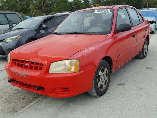 KMHCG45C62U407718 - 2002 HYUNDAI ACCENT GL RED photo 2