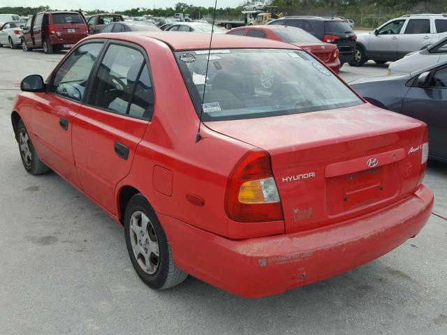 KMHCG45C62U407718 - 2002 HYUNDAI ACCENT GL RED photo 3