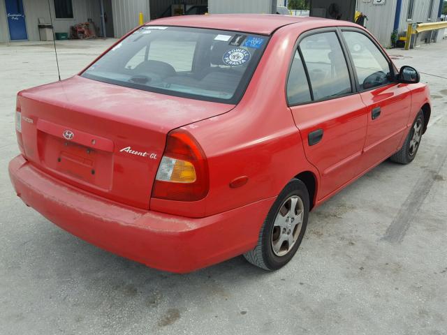 KMHCG45C62U407718 - 2002 HYUNDAI ACCENT GL RED photo 4