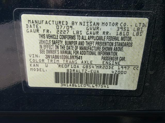 3N1AB61E09L697541 - 2009 NISSAN SENTRA 2.0 GRAY photo 10