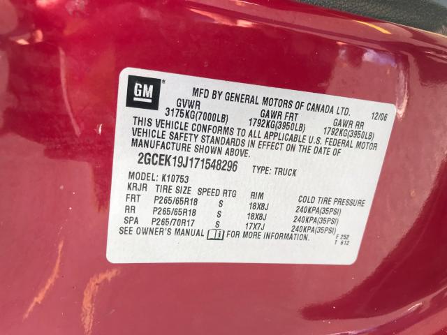 2GCEK19J171548296 - 2007 CHEVROLET SILVERADO BURGUNDY photo 10