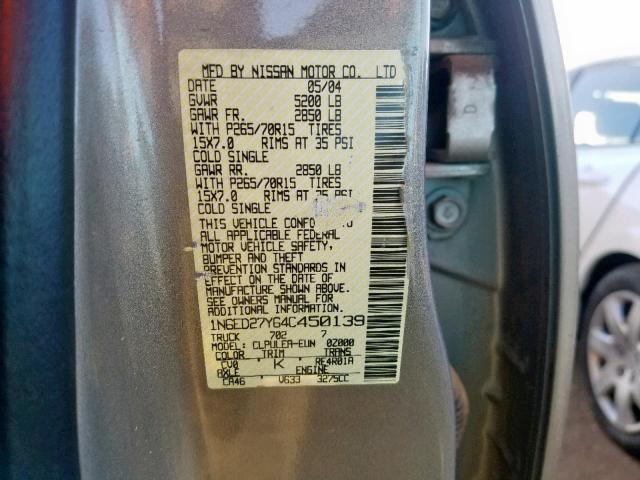 1N6ED27Y64C450139 - 2004 NISSAN FRONTIER C SILVER photo 10