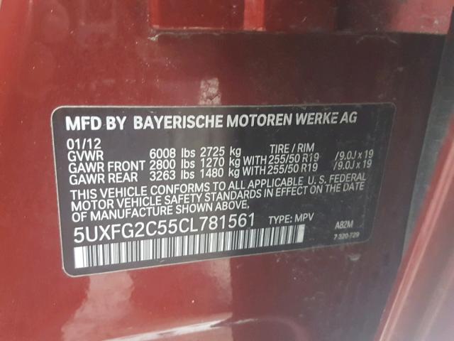 5UXFG2C55CL781561 - 2012 BMW X6 XDRIVE3 RED photo 10