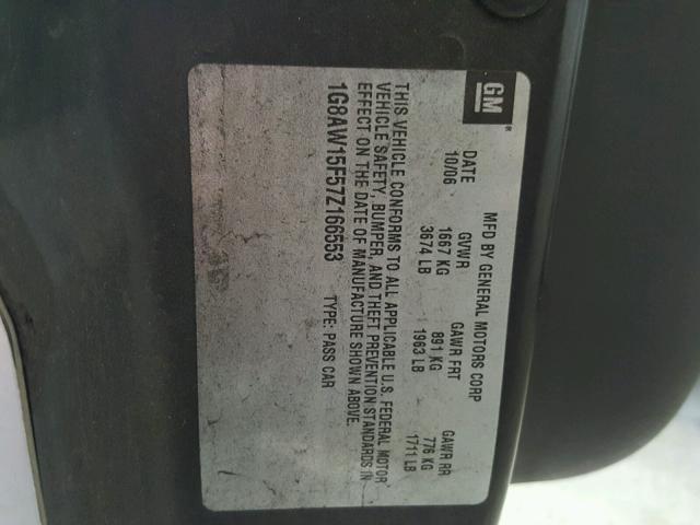 1G8AW15F57Z166553 - 2007 SATURN ION LEVEL SILVER photo 10