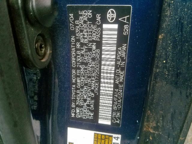 JTKDE177250010458 - 2005 TOYOTA SCION TC ლურჯი ფოტო 10