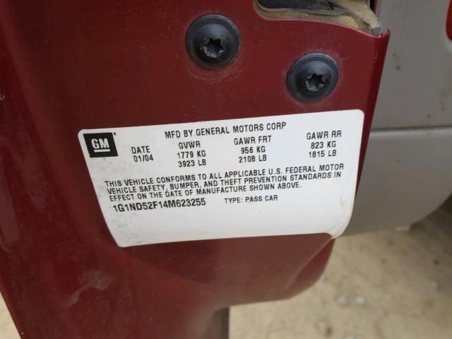 1G1ND52F14M623255 - 2004 CHEVROLET CLASSIC MAROON photo 10