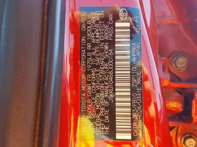 JTKKU10468J000184 - 2008 SCION XD RED photo 10