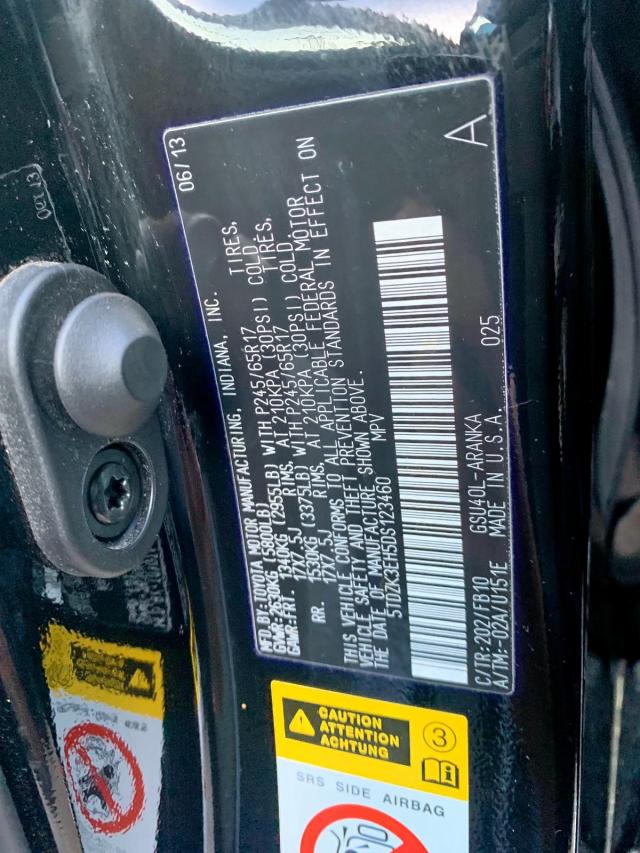 5TDZK3EH5DS123460 - 2013 TOYOTA HIGHLANDER Noir photo 10