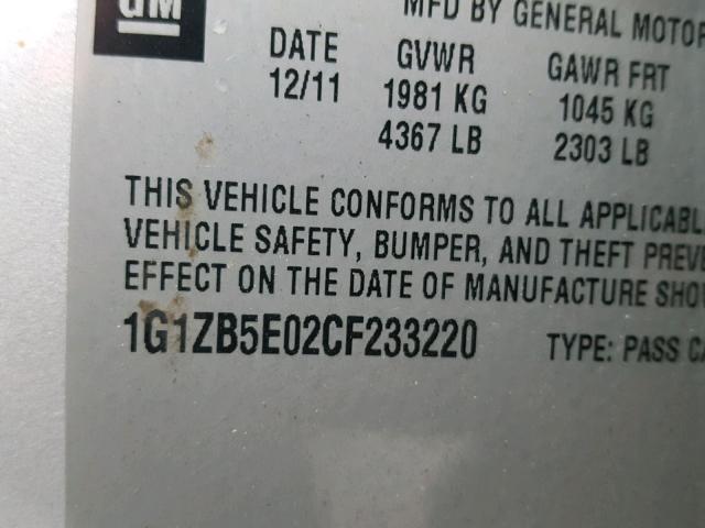 1G1ZB5E02CF233220 - 2012 CHEVROLET MALIBU LS 银色 照片 10