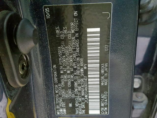 JTJHW31U460031407 - 2006 LEXUS RX 400H BLUE photo 10